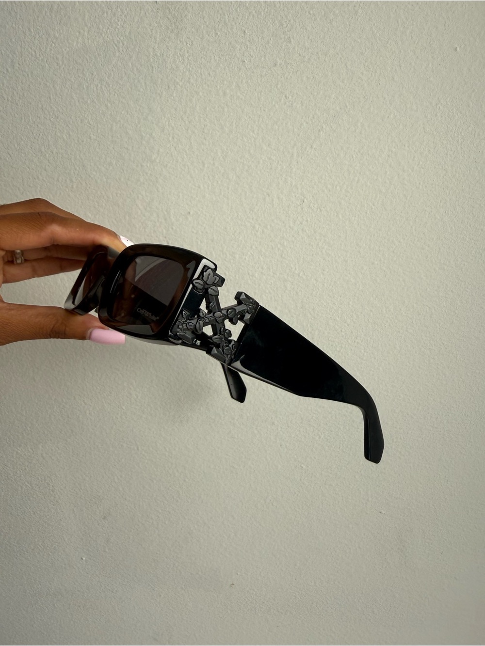 Off-White Black Jeweled Rectangle Sunglasses